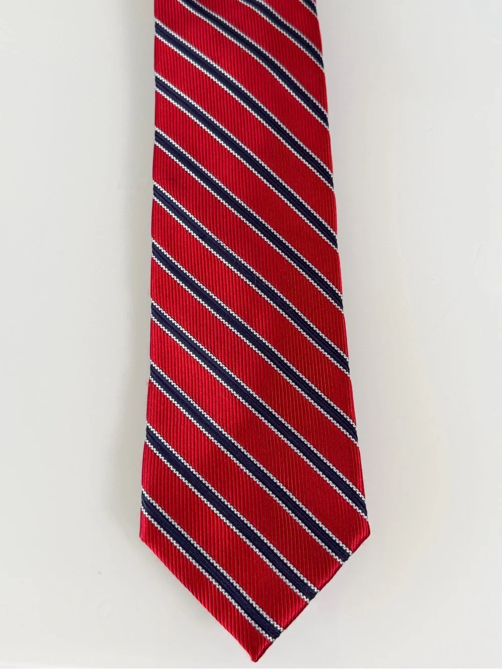 J.S. Blank Silk Men's Tie The Cotswold Collection Red Navy Blue Diagonal Stripe